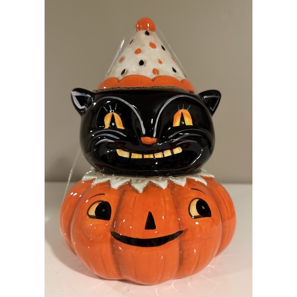 Whimsical New Johanna Parker Halloween Cat Pumpkin Cookie Jar 2026 Transpac
